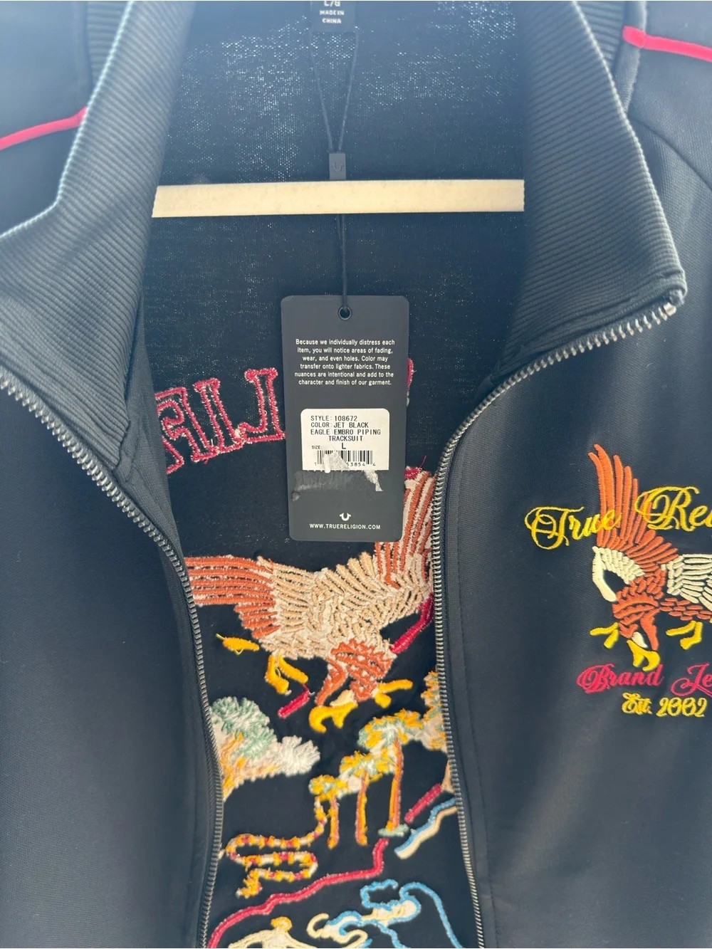 True Religion Black Jacket with Red Piping and Embroidered Crest